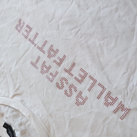 Pink Rhinestone White Plus Size Crop Top - Picture 2 of 4